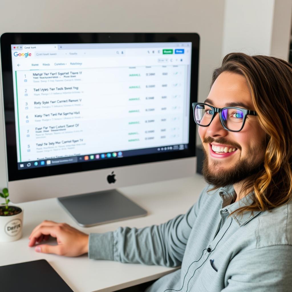 Content creator checking article rankings with SimpleSERP