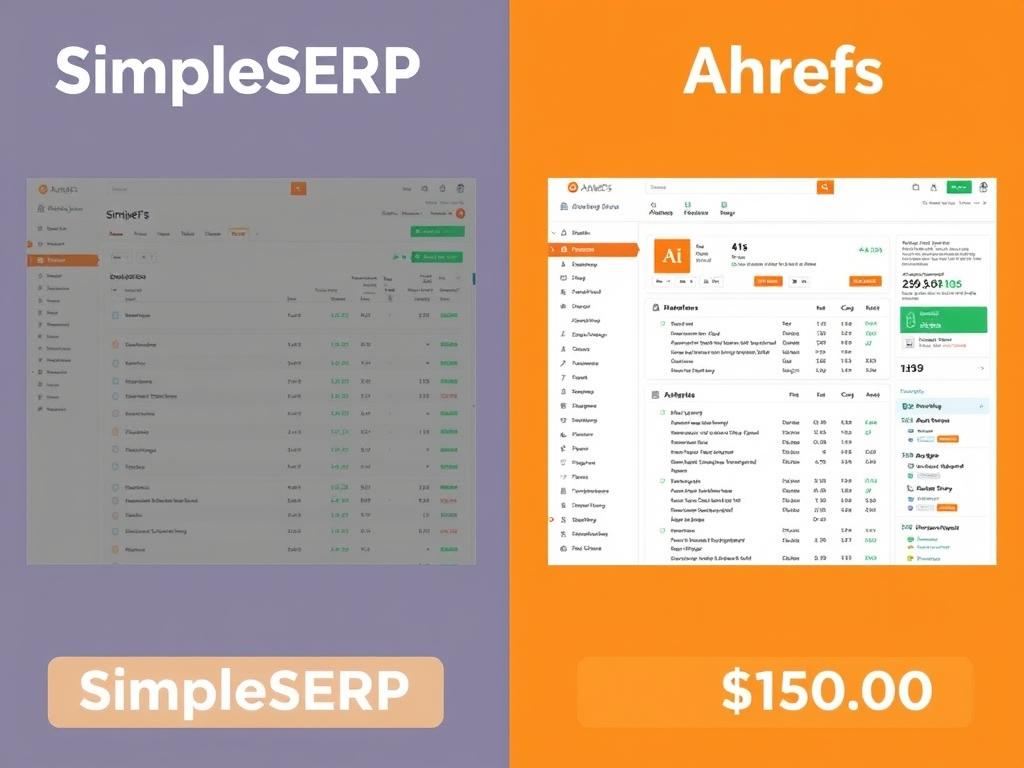 SimpleSERP vs Ahrefs comparison showing SimpleSERP as the cheapest rank tracker